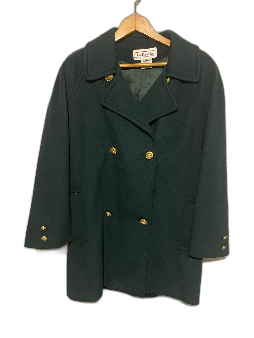 Talbots Forest Green Double-Breasted Wool Pea Coat Size 10